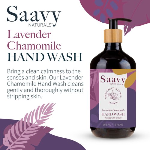 Saavy Naturals Lavender Chamomile Liquid Hand Soap Pump, Moisturizing Hand Liquid Soap with Aloe Vera, Essential Oils, and More, Gel-Based Natural Liquid Hand Soap, 12 Fl Oz, 2 Pack