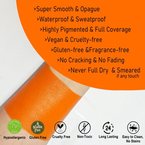 CCBeauty Orange Eye Black Baseball, Face Body Paint Stick Oil, EyeBlack Colors for Sports Softball Football, Hypoallergenic Kids Face Painting Kit for Halloween Stage Cosplay Costume Party