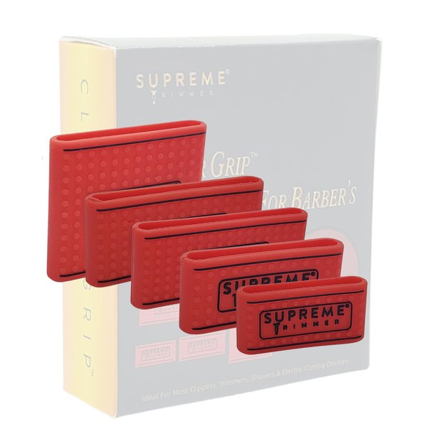 Supreme Trimmer Clipper Grip Professional Barber Grippers (5 Piece) Non Slip Clipper Bands SGR55 Barber Sleeve for Hair Clipper - Red Hair Trimmer Grip
