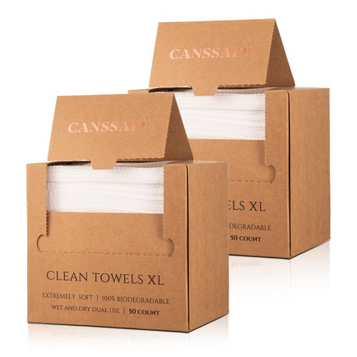 Canssape 50 Count Disposable Face Towel XL, Biodegradable Facial Towels, Makeup Remover Wipes, Super Soft, Thick Cleaning Washcloths