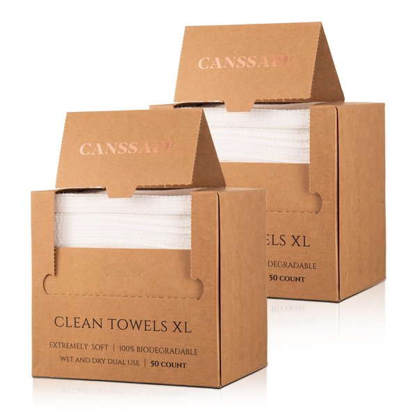 Canssape 50 Count Disposable Face Towel XL, Biodegradable Facial Towels, Makeup Remover Wipes, Super Soft, Thick Cleaning Washcloths