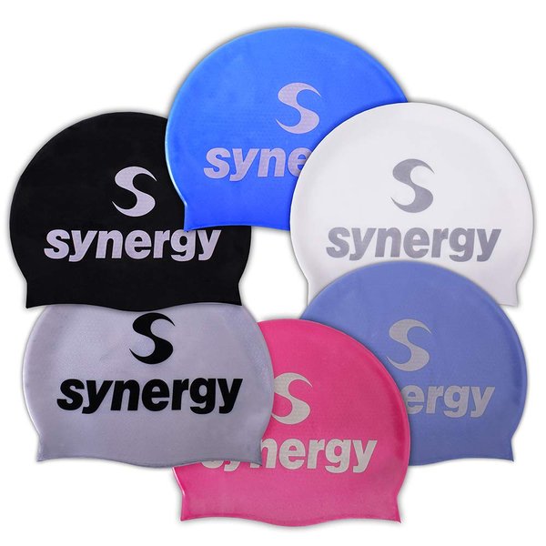 Synergy Silicone Swim Caps 3-Pack (Black/Silver/White BL 3-Pack)