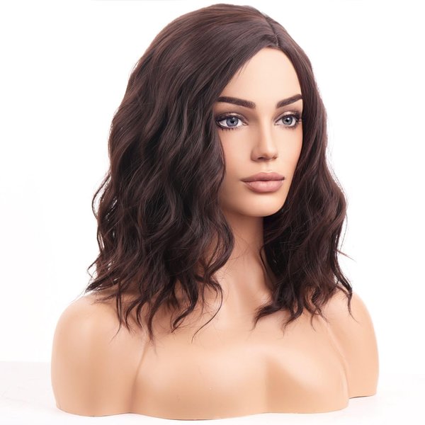 BERON Brown Wigs for Women Short Curly Wavy Wig Girls Mixed Brown Body Heat Resistant Synthetic Hair Wig for Cosplay Party or Daily Used
