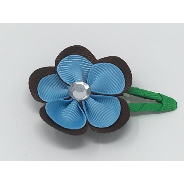 Snap Clip, Flower Hair Clip, Blue and Brown Hair Clip, Grosgrain Flower Hair Clip