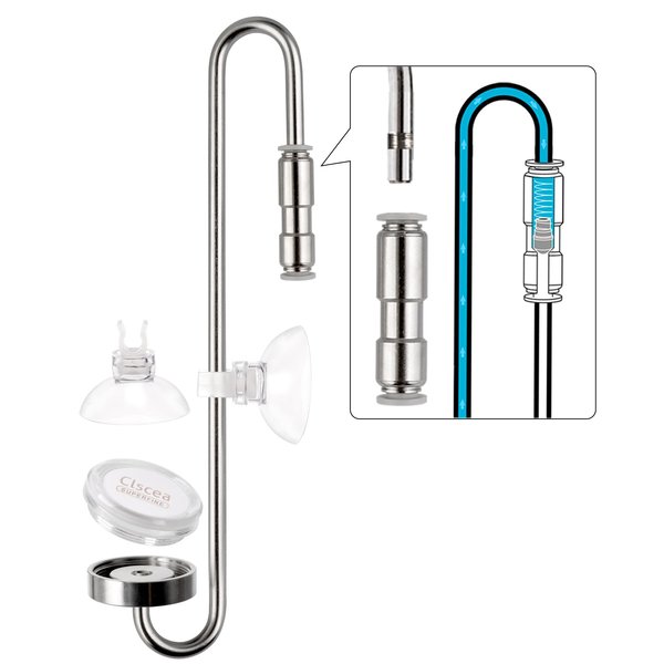Clscea Aquarium Stainless Steel CO2 Diffuser Atomizer with Integrated Check Valve for Rimless Tanks 25cm