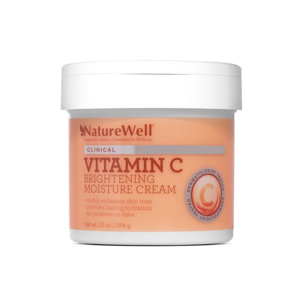 NATURE WELL Clinical Vitamin C Brightening Moisture Cream for Face & Body, Anti-Aging Skincare, Firming, Nourishing Hydration, Reduces Discoloration, Improves Overall Tone & Texture, 10 Oz