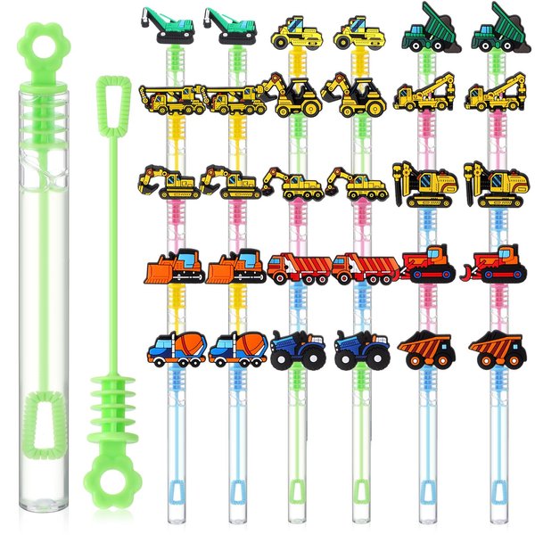 VercanMonth 30 Pcs Construction Bubble Wand Bubbles Party Favors for Boys Girls New Bubbles Wand Mini Bubble Maker Toy for Classroom Prizes Construction Car and Truck Party Favors
