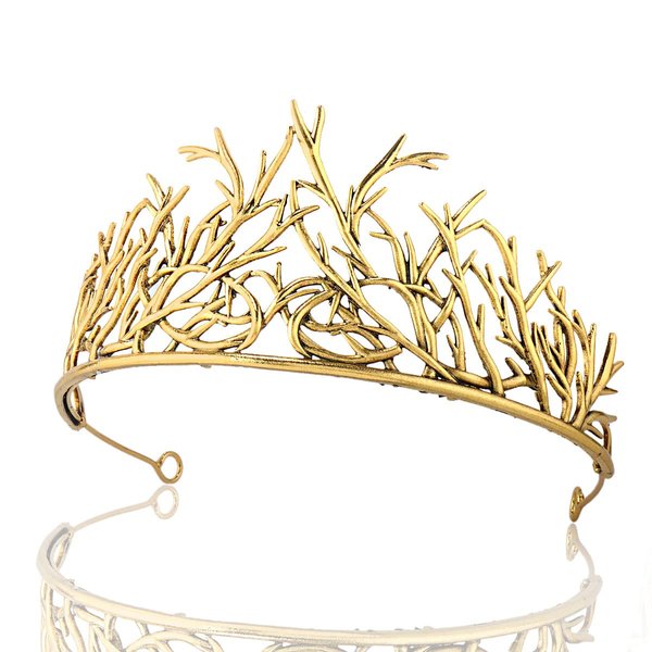 winvin Alloy Branch Crown Queen Crown For Cosplay Birthday Wedding Halloween Costume Party Decorations (Dark Gold)