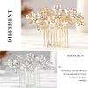 Foyte Crystal Bride Wedding Hair Comb Silver Flower Bridal Headpieces Leaf Hair Pieces Rhinestone Bridesmaid Side Combs Hair Accessories for Women and Girls (gold flower)