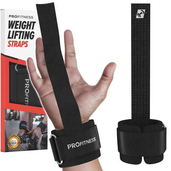ProFitness Weight Lifting Straps - 10” Long Wrist Straps for Weightlifting - Padded Neoprene Lifting Straps Gym with Non Slip Silicone Grip Men and Women - Weightlifting Wrist Straps (B/W)