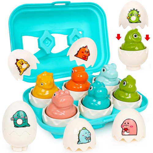 FNQUTOY Dinosaur Matching Eggs Toys for Toddlers- Sensory Fun Educational Learning Fine Motor Puzzle Matching Games Best Easter Basket Stuffers Birthday Gifts for 1-3 Years Old Boys Girls