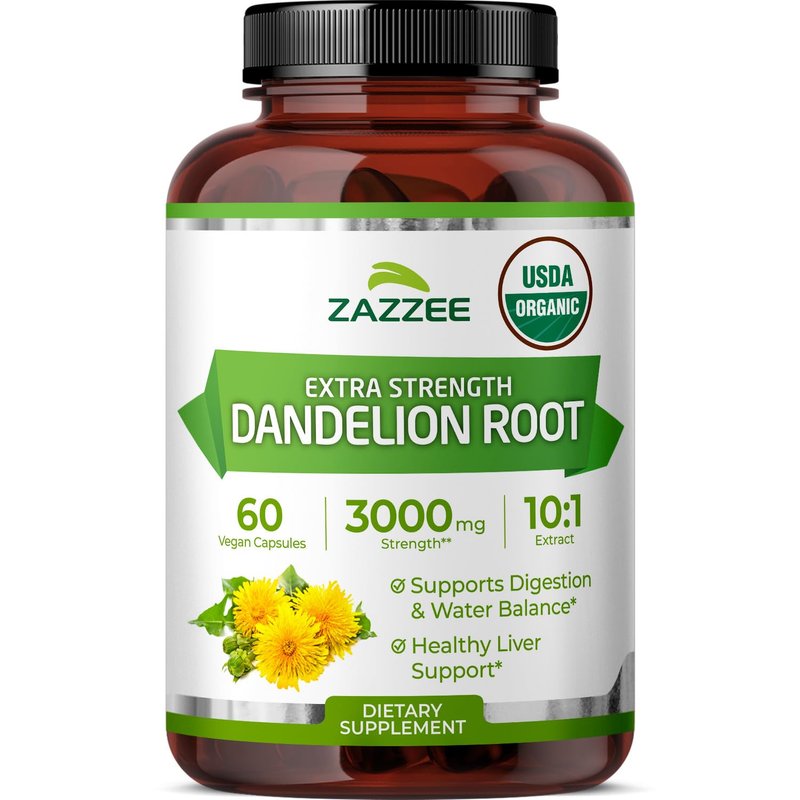 Zazzee USDA Organic Dandelion Root 10:1 Extract, 3000 mg Strength, 60 Capsules, 2 Month Supply, S...