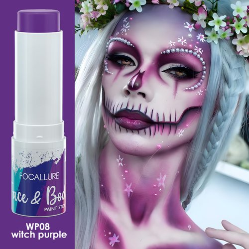 FOCALLURE Face Body Paint Stick,Eye Black Stick for Sports,Face Painting Kit Professional Hypoallergenic Foundation Makeup for Halloween Cosplay SFX Costume Party,Witch Purple