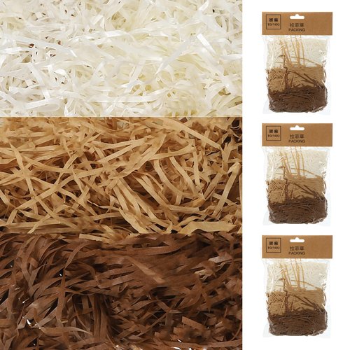 MECCANIXITY Easter Grass Basket Filler Grass 3 Color -(Cream,Khaki,Brown) Raffia Recyclable Paper Shred Filler for Gift Packaging, Easter Basket Filling, and Party Decoration- 3 Pack