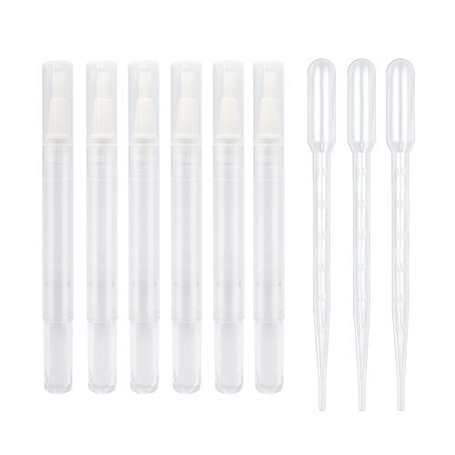 BlingKingdom 6pcs 3ml Empty Cuticle Oil Pen with 3pcs Pipettes Transparent Twist Pen Nail Oil Pen with Brush Tip Cosmetic Container Applicator for Homemade Nail Oil, Lip Gloss, Eyelash Growth Liquid