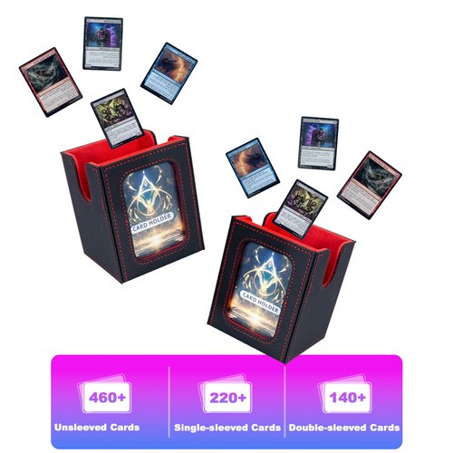 MBVVLZJVN MTG Deck Box Commander Deck Box 3-in-1 Deck Storage Case, 4 Dividers, PU Leather Card Deck Box for MTG Commander TCG CCG, Black-Red