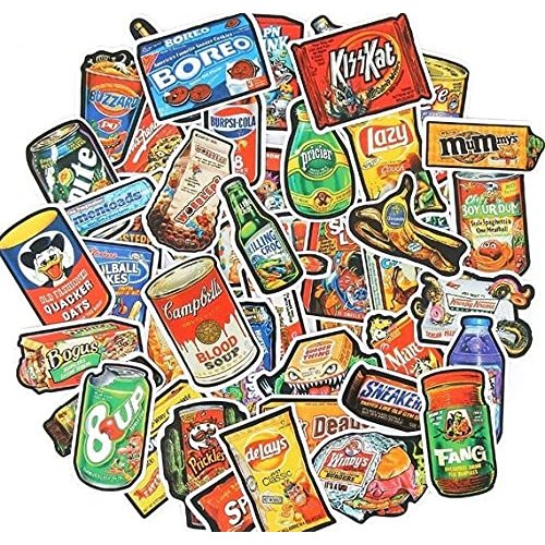 FoxYaye Snack Food Stickers - Funny Spoof Waterproof Durable Reusable Vinyl Decals, 10, 20, 50, Water Bottle Bike Bumper Luggage Skateboard Graffiti, Best Gift for Everyone (50)