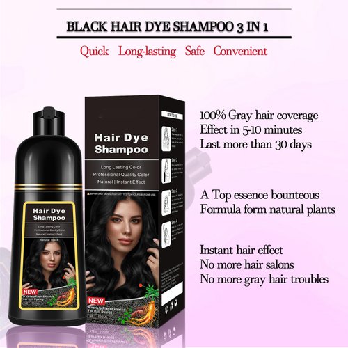 CSFDXD Instant Black Hair Dye Shampoo 3 in 1,Black Hair Shampoo Hair Color Shampoo for Gray Hair Coverage, Herbal Black Hair Dye for Men & Women Colors in 10-15 Minutes 500ml
