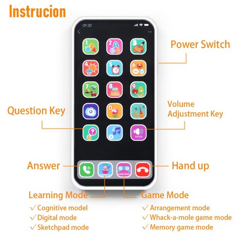 Baby Phone Toy for 1 Year Old Toddlers, Musical Cell Phone Toy with Light and Sound, Pretend Play Toy for Boys and Girls, Gifts for Birthday, Holiday (White)