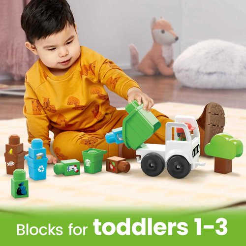 Mega BLOKS Fisher-Price Toddler Building Blocks, Green Town Sort & Recycle Squad with 15 Pieces, 2 Figures, Toy Gift Ideas for Kids