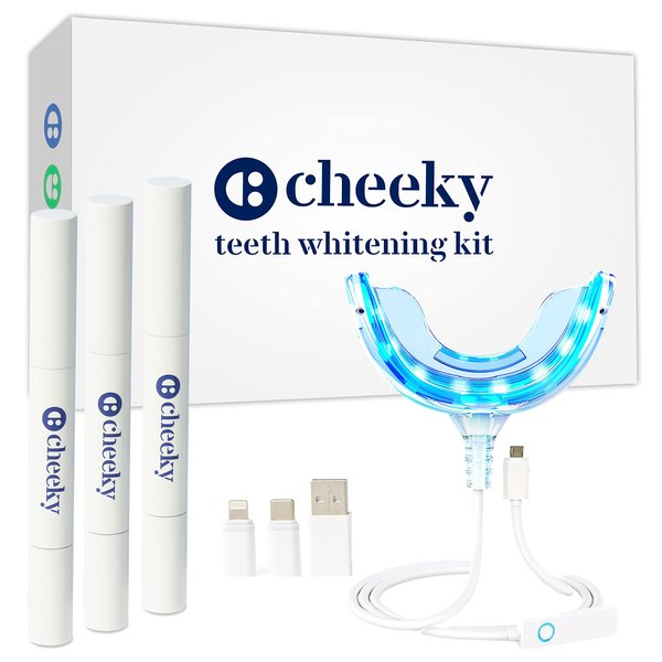 Cheeky LED Teeth Whitening Kit with Whitener Gel and Mouthpiece, DIY Home System to Diminish Stains and Discoloration, Dental and Enamel Safe