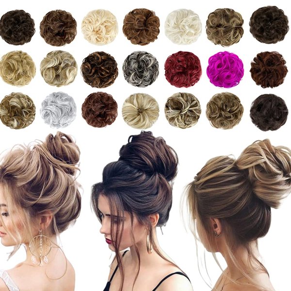 Qunlinta Messy Bun Hair Piece Hair Bun Thick Updo Scrunchies Hair Extensions Ponytail Hair Pieces for Women Girls Dark Brown Mix Light Auburn