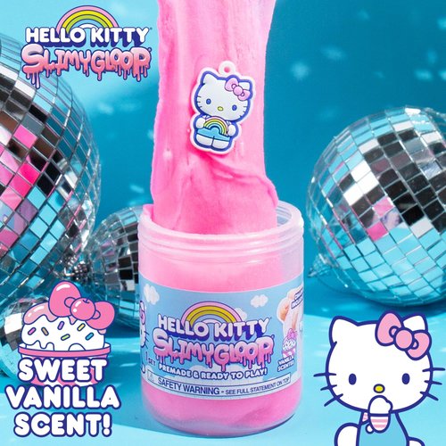 Hello Kitty SLIMYGLOOP, 8 oz. Pink Crystal Slime, Vanilla Scented with Sprinkles, Pearls & Hello Kitty Charm, Great Hello Kitty Party Supplies, Sanrio Party Favors, Hello Kitty Toys, Stress Relief Toy