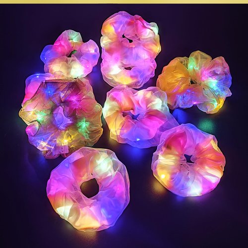 Light Up Pink Scrunchies - Camping Gifts LED Scrunchie for Women & Girls - Neon, Glow in the Dark Hair Accessories - Halloween Hair Ties - Perfect for Glow/Sleepover/Rave Party Favors & Supplies