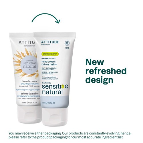 ATTITUDE Hand Cream for Sensitive Skin with Oat, EWG Verified, Dermatologically Tested, Vegan, Unscented, 2.5 Fl Oz