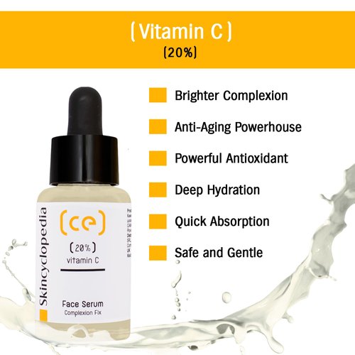 Skincyclopedia Facial Serum Treatment, Pure Vitamin C Face Serum +3 Hydrogel Eye Pads, Brightener, Dark Spot Reducer, Boosts Natural Collagen, Improves Skin Bumpy Texture, Oil Control