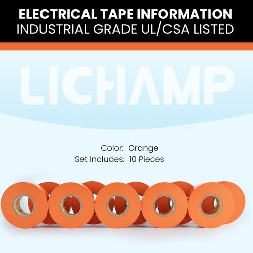 Lichamp 10-Pack Orange Electrical Tape Waterproof, 3/4 in x 66ft, Industrial Grade UL/CSA Listed High Temp Electrical Tape Orange Electric Super Vinyl