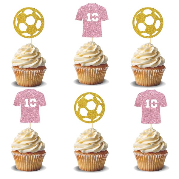 Ambishi 24 Pcs Messi Soccer Star Number 10 Cupcake Toppers, Happy Birthday Cake Decorations for Ball Player, Football Fans Team Party, Sport Football Themed Birthday Party Supplies