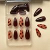 Fall Press on Nails Almond Fake Nails Dark Brown False Nails with Designs Acrylic Nails Brown Fall Glue on Nails Glossy Medium Artificial Nails Stick on Nails for Women Girls Nail Art Manicure 24PCS