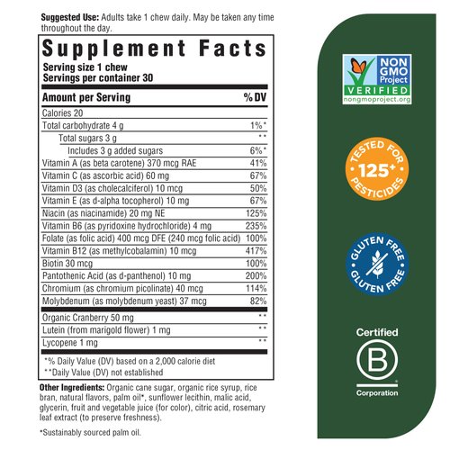 MegaFood Women's One Daily Multivitamin Soft Chews - Multivitamin for Women with Folate, Vitamin B6, Vitamin B12, Biotin, Vitamin D - Mixed Berry Flavor - Vegetarian, Non-GMO - 30 Chews