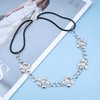 Zeshimb Boho Pearl Flower Hair Chain Headband Silver Flower Hair Band Wedding Pearl Head Chain Metal Elastic Bridal Hair Chain Headpieces Decorative Hair Accessories for Women and Girls