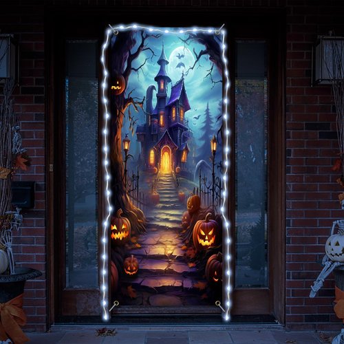 AYWEDIY Reusable Halloween Door Cover - Scary Posters & Window Decor for Haunted House, Washable - 80''x30'' (Orange)