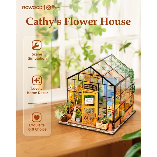 RoWood Miniature House Kit, DIY Miniature Dollhouse Kits for Adults, Mayberry Street Miniatures, Crafts for Adults Teens Kids, Gifts on Birthday Christmas - Cathy's Flower House