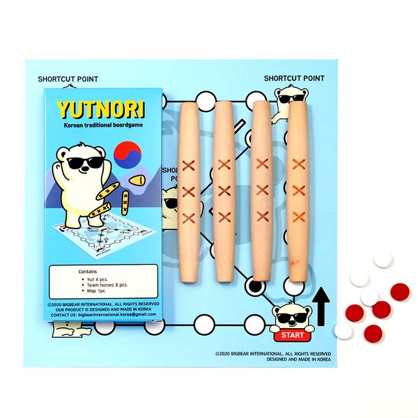 GEEKBEAR YUTNORI Board Game - Korean Board Game YUNNORI- Traditional Korean Folk Game with Yuts - Traditional Korean Family Game with Woodsticks - Korea YUT Nori Game