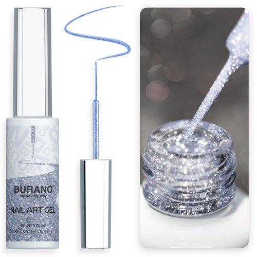 BURANO Holographic Gel Nail Polish Liner Nail Art Polish, Reflective Glitter Painted Gel Nail Design Polish 1 Bottle, Build in Thin Nail Brush Chrome Gel Curing Required 8ml (LX27)