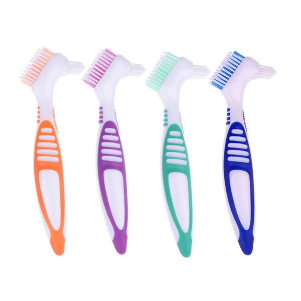 Wenplus 4 Pieces Denture Cleaning Brush Double Sided Denture Toothbrushes Portable False Teeth Brush, 4 Colors (WEP-247O)
