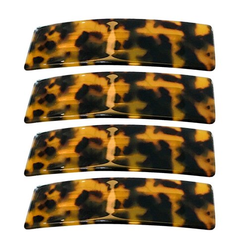 3" Shiny Curved Tortoise Shell Hair Barrettes for Thick Hair Acrylic French Barrettes Chic Ponytail Hair Clips for Styling Long Hair,4pcs (Dark Leopard Print)