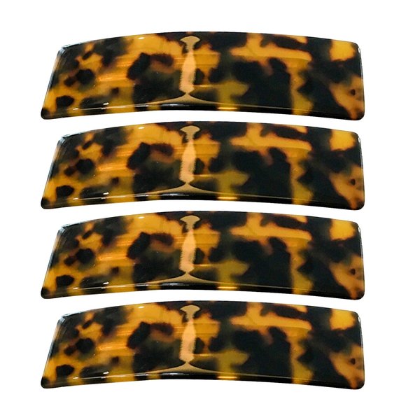 3" Shiny Curved Tortoise Shell Hair Barrettes for Thick Hair Acrylic French Barrettes Chic Ponytail Hair Clips for Styling Long Hair,4pcs (Dark Leopard Print)