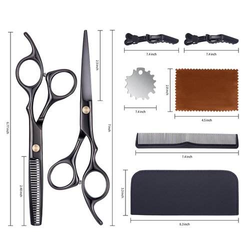 Roziapro Professional Thinning Shears Hair Cutting Scissors Kit Hair Shears Set-Barber Scissors Kit with Hairdresser Scissors Haircut Shears Hair Layering Scissors for Home Salon（Black）