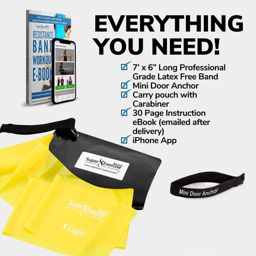 Resistance Bands for Working Out | 7Ft Long Resistance Bands | Exercise Bands with Carry Pouch and Door Anchor I Latex Free Workout Bands Including an Exclusive iPhone App and E-Book, Yellow, X Light