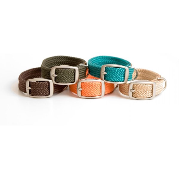 Mendota Pet Double Braid Collar - Satin Nickel - Dog Collar - Made in The USA - Olive, 9/16 in x 14 in Junior