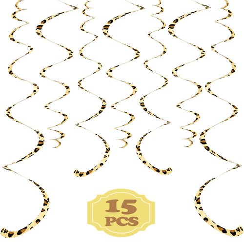 15 Pcs Cheetah Party Supplies Leopard Hanging Swirls Whirls Animal Print Party Decorations Cheetah Whirls for Birthday Baby Shower Jungle Animal Themed Party Graduation Wedding Celebration