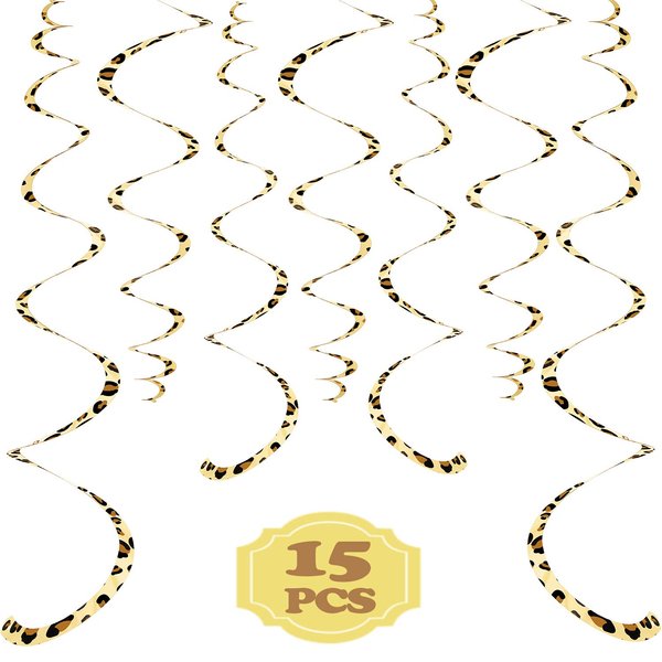 15 Pcs Cheetah Party Supplies Leopard Hanging Swirls Whirls Animal Print Party Decorations Cheetah Whirls for Birthday Baby Shower Jungle Animal Themed Party Graduation Wedding Celebration