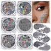 Teenitor Face Glitter, Sliver Body Glitter, Holographic Face and Body Glitter Gel for Women, Rave Glitter for Face, Hair, Eye and Body