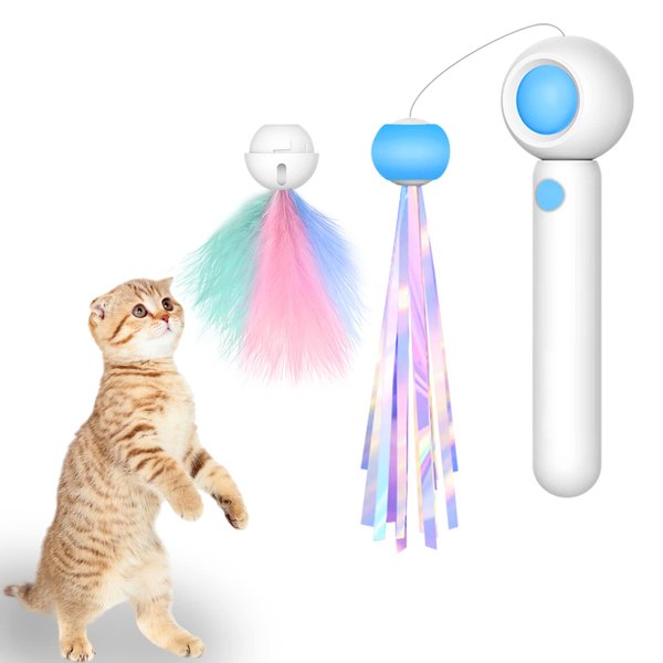 KJEC Cat Toys for Kitten,Interactive Cat Wand Exercise,Retractable Teaser,2 Pcs Refills Assortments Bored Cat Chase Fishing Pole,Funny Gifts