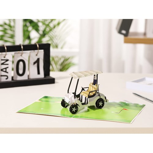 Liif Golf Buggy 3D Pop-Up Birthday Card, White and Green, 7.9 in x 5.9 in